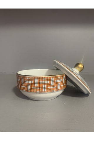 Fermato Porselen Kapaklı Şekerlik Honey Turuncu Serisi Çok Renkli