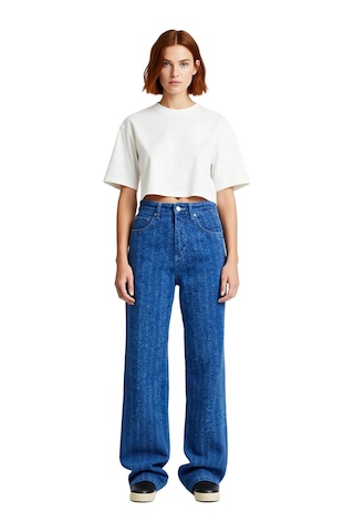 Ersefa Kadın Dokulu Wide Leg Denim Pantolon Fonksiyonel Dayanıklı Kalite mavi