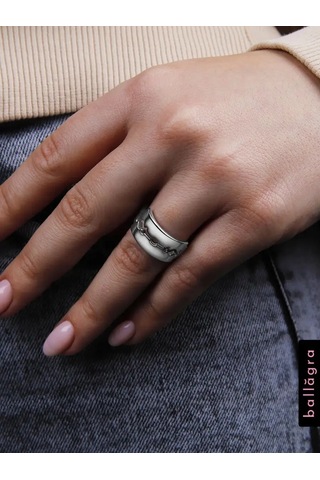 Ballagra Kadın Yüzük Gümüş 925 Ayar Bıçak Geniş Parmak İçin 97125489 Gri