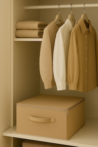 Destekli Hurç Büyük Boy Bej Renk Fermuarlı Katlanabilir Saklama Ve Düzenleme Kutusu Bej