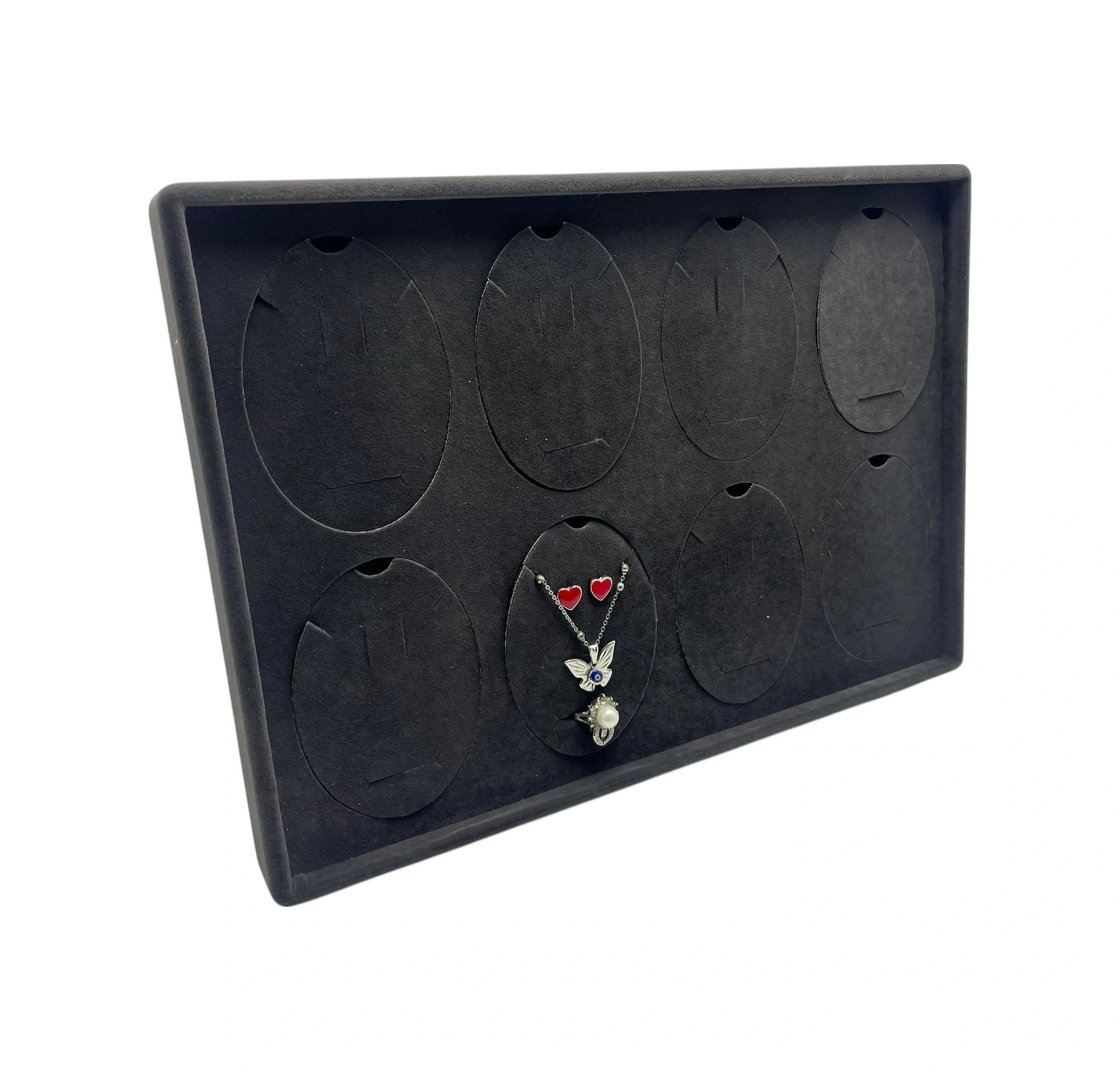 Süet Kumaş Siyah 34-24 Cm Ayaklı 8 Pedli Kolye Tabla Stand