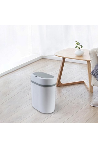 Fan Kapaklı Otomatik Hareketli Çöp Kovası 12l Kompakt Dayanıklı Beyaz
