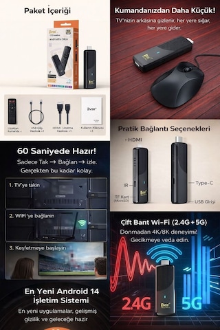 Tv98 Atv Android Tv Stick 2gb Ram 16gb Rom 4k Wifi 5g Bt5.0 Akıllı Tv Çubuğu