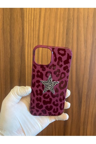 Apple iPhone Uyumlu 13/14 Leopar Baskılı İçi Kadife Silikon Telefon Kılıfı Bordo