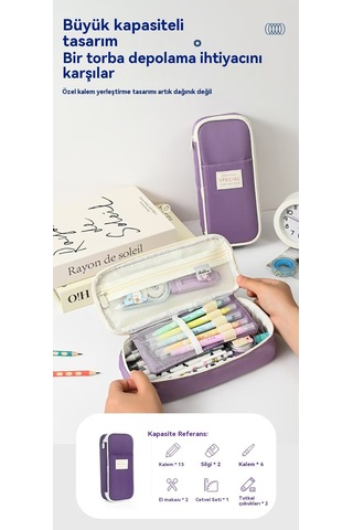 Aurora Kırtasiye Çantasıöğrenciçok Fonksiyonlu Çiftçi Fermuarlı Basit Açık Mavi - Bej