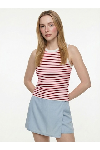 Slim Fit Kadın Atlet Off White Red