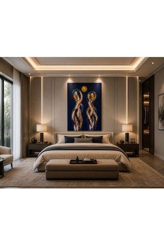 Midnight Harmony Lacivert Zemin Üzerine Soyut Figürlü Ultra Gerçekçi Kabartma Görünümlü Modern Premium Kanvas Tablo