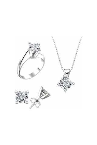 Sertifikalı Swarovski Taş Sarmaşık Tek Taş 925 Gümüş Set Takım