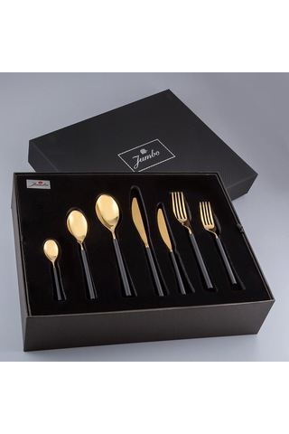 Jumbo 6000 Roller Siyah Titanyum Gold 84 Parça 12 Kişilik Çatal Kaşık Bıçak Seti Siyah Titanyum Gold Altın - Siyah - Titanyum