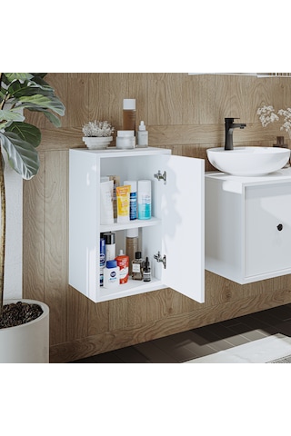 Banyo Dolabı Mat Mdf 60 X 35 Cm Banyo Boy Dolabı Beyaz Mat Beyaz