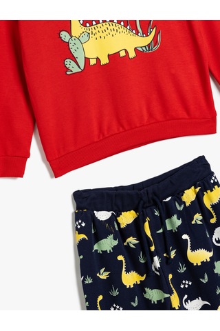 Koton Pamuklu Pijama Takımı Dinozor Baskılı Kırmızı 5wmb10024tk Kırmızı