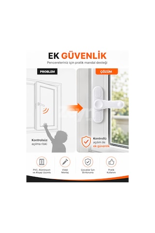 Pvc Pimapen Kapı Pencere Emniyet Kilidi Beyaz Çocuk Güvenlik Mandalı 1 Adet + 2 Vida