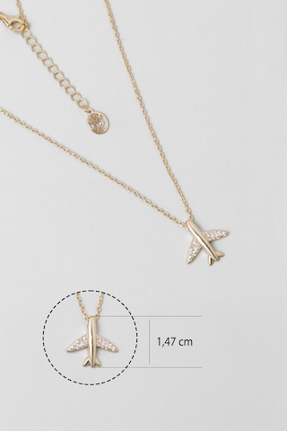 So Chic Uçak Figürlü 18 Ayar Sarı Altın Kaplama 45 Cm Gümüş Minimal Kolye Sarı