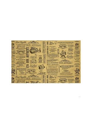 Bon Appetit Desenli Sunum Kağıdı, Vintage Gazete Stili, Kraft Görünümlü, 25x35 Cm, Tek Kullanımlık, Restoran Ve Kafe İçin, 50 Adet