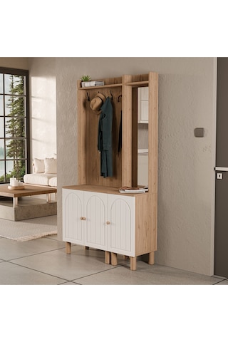 Set 5072-5088 Rapsody Sağ Aynalı 3 Kapaklı Membran 4 Askılı Bohem Portmanto Sepet-beyaz Beyaz - Meşe