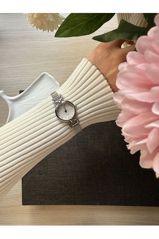 Retro Minimal Hasır Kordon Vintage Kadın Kol Saati Gümüş Altın