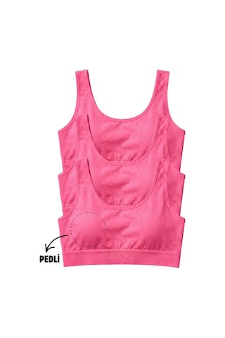 Arma Yıldız Kız Çocuk Kalın Askılı Çıkarılabilir Pedli Alıştırma Sütyeni Yarım Atlet 3'lü Paket Pembe-3
