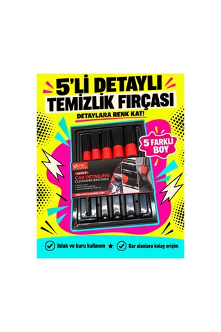 5 Li Detaylı Temizlik Fırçası Seti Araç İçi Ve Dışı Oto Bakım