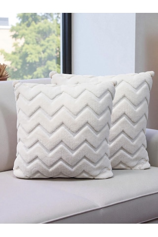 İskandinav Stil Peluş Yumuşak Dokulu Dekoratif Kırlent Kılıfı 2 Li Set 43x43 Cm Krem Zigzag