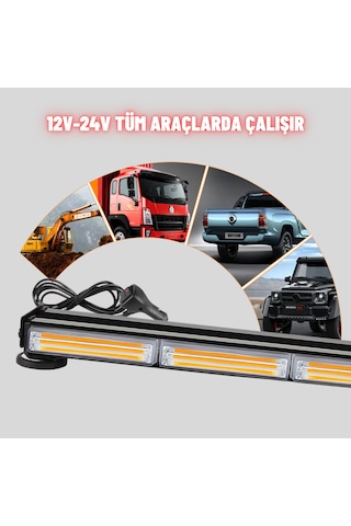 Çakarlı Tepe İkaz Lambası 90 Cm Mıknatıslı Turuncu 12 Mod 12-24 V