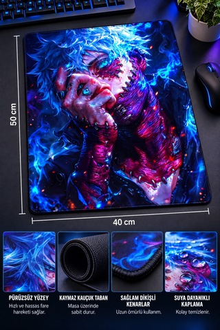 50x40 Cm Mha Dabi Desenli Gaming Oyuncu Mouse Pad Kaymaz Taban Büyük Fare Altlığı