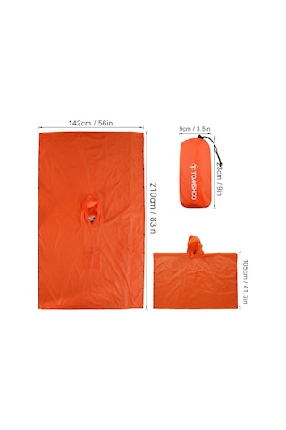 Tomshoo Kapşonlu Yağmur Panço Cep Hafif Su Geçirmez Turuncu