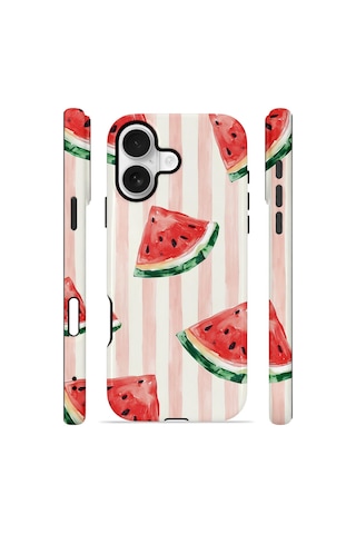 Apple iPhone Uyumlu 17 Vorian Çift Katmanlı Magsafe Kılıf Watermelon Blush Stripe