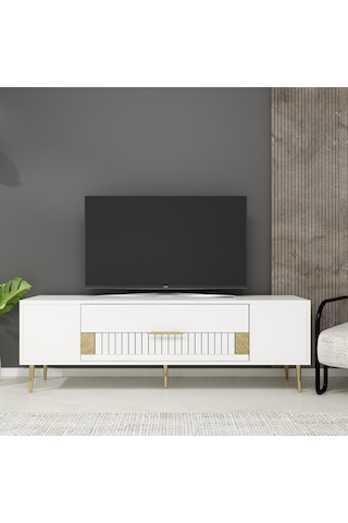 Pencap Tv Sehpası Tv Ünitesi 150 Cm Beyaz Altın