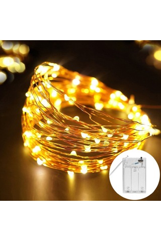 Dianziye 5m 50 Led Isınma Beyazı Bakır Tel Işıklı Zincir, 3aa Pilli Pil Yok Ev Bayram Düğün Noel Dekorasyonu, Ip44 Suya Dayanıklı