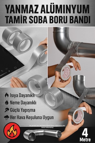 Yanmaz Aliminyum Tamir Soba Boru Bandı 4 Metre Aliminyum Folyo