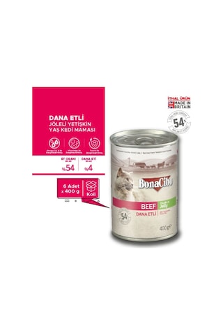 Bonacibo Yetişkin Tavuklu Kuru Mama 2 Kg & Sığır Etli Soslu Konserve Seti 6x400 Gr