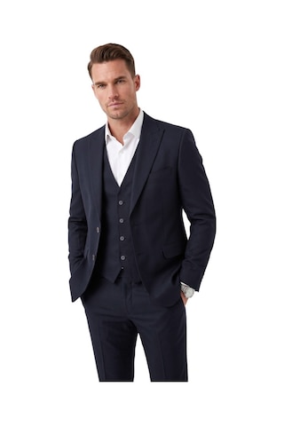 Deepsea Erkek Slim Fit Dar Kesim 3'lü Koyu Lacivert Takım Elbise Yelekli Çift Düğme Çift Yırtmaç Takım 2600509