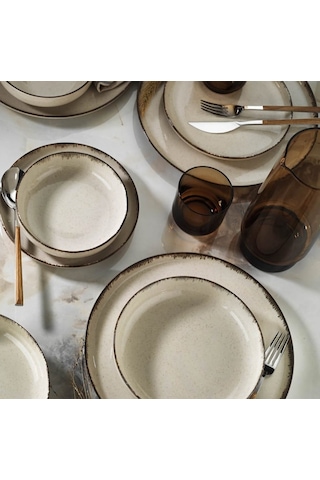 Kütahya Porselen Pearl Moderna Tarçın 24 Parça 6 Kişilik Yemek Takımı