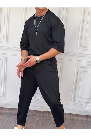 Modefendi İki İplik Fakir Kol Oversize Tshirt Siyah