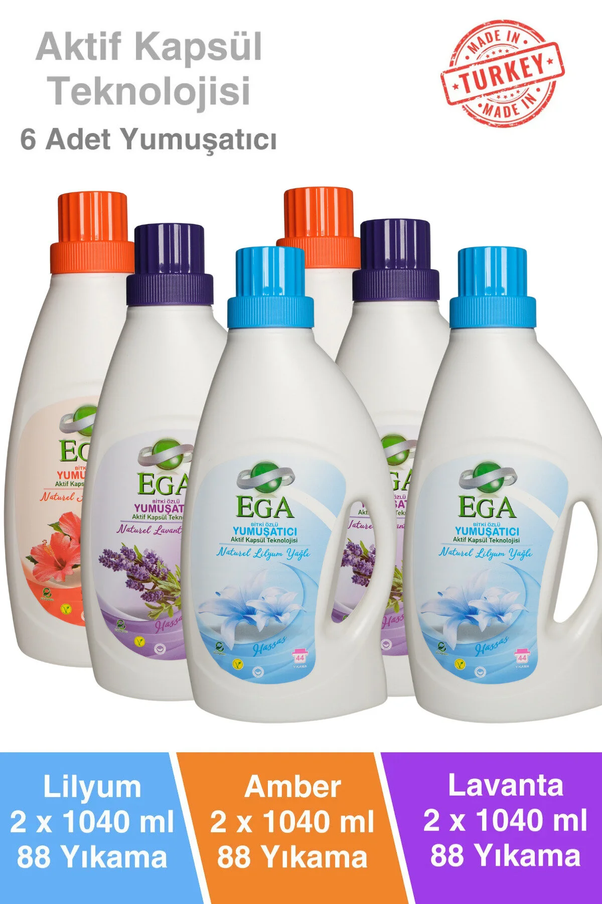 Ega Aktif Kapsül Teknolojili Çamaşır Yumuşatıcısı 6 X 1040 Ml 264 Yıkama 6'lı Set