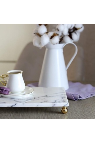 Akayev Mermer Leylak 30x20 Cm Altın Boncuk Ayak Sunum Tabağı