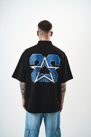 Respire Erkek 22 Baskılı Yarım Fermuarlı Oversize T-shirt Siyah