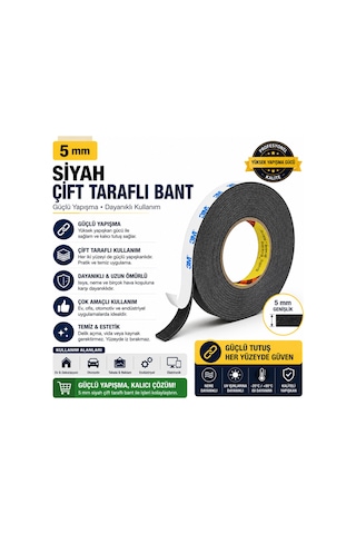 3m Scotch Çift Taraflı Bant 5mm X 50 Metre Güçlü Yapıştırıcı Siyah Akrilik Bant