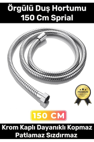 Premium Krom Kopmaz Patlamaz Sızdırmaz Bükülme Dayanıklı Bağlantı Örgülü 150 Cm Sprial Duş Hortumu Çok Renkli
