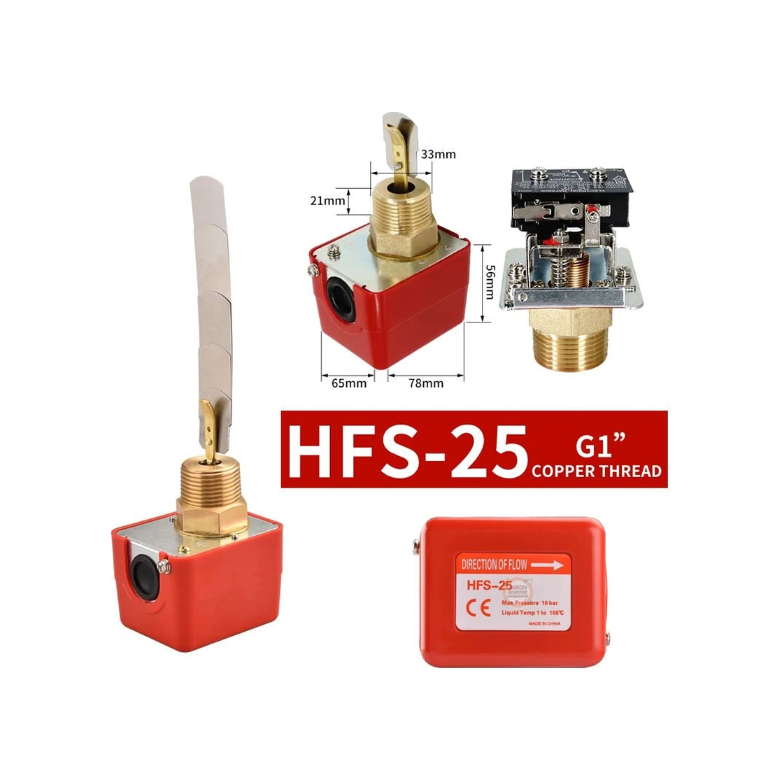 Hfs-25 Kürek Tipi Sıvı Akış Kontrol Şalteri-paddle Flow Switch Pirinç Gövde 15a 250vac