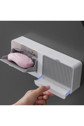 Qingmipy Duvar Montlu Sabunluk, Kapaklı, İki Bölmeli, Su Akışı Özelliği, Beyaz Plastik, Delme Yok, Banyo/mutfak Uygun Beyaz