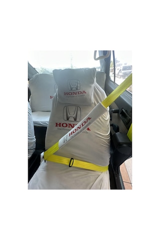 Honda Baskılı Oto Servis Kılıfı, Kemer Pedi, Yastık Takımı Beyaz Beyaz