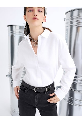 Colin's Colins Relaxed Fit Shirt Neck Düz Kadın Beyaz Uzun Kol Gömlek Cl1068538 Q1.v1 Wht Beyaz