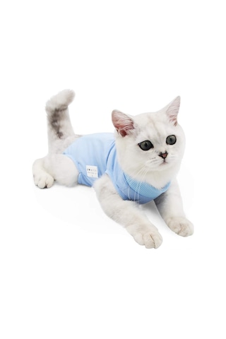 Hombey Kedi Ameliyat Sonrası Kıyafeti Yumuşak Modalı Muhafaza Elbisesi Yara İyileştirme Tabanlı Serbest Hareketli Koruyucu Giyim Mavi M