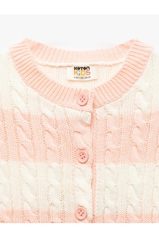 Koton Düğme Detaylı Yuvarlak Yaka Uzun Kollu Triko Hırka Pınk Strıpe 5skg90051ht Pembe Çizgili Pembe