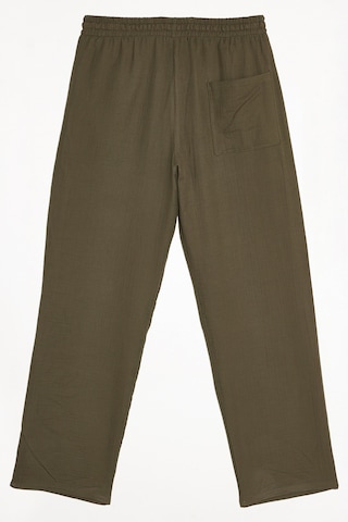 Tudors Erkek Baggy Fit Geniş Kesim %100 Pamuk Beli Lastikli Yandan Cepli Müslin Haki Düz Pantolon-46262 Haki