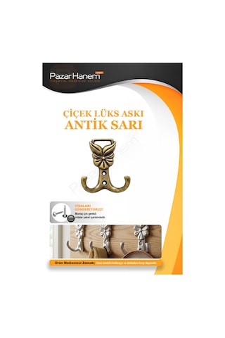 Çiçek Askı Lüks Vestiyer Duvar Dolap Elbise Askısı Antik Sarı