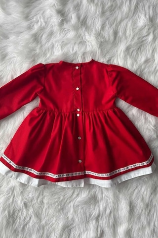 Dantel Ve Kurdele Detaylı Kırmızı Kız Çocuk Bebek Bayram 23 Nisan Elbise 001