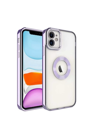 Apple Uyumlu iPhone 12 Uyumlu Kamera Korumalı Logo Gösteren Zore Omega Kılıf-lila Lila -