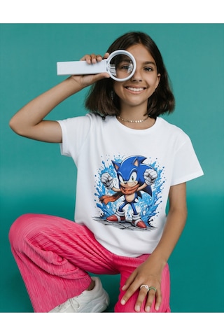 Sonic Çocuk Tişört Sonic Unisex Yetişkin Tişört Sonic Tişört Beyaz